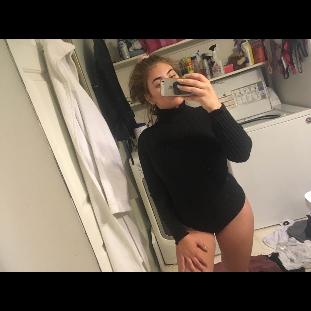 Black turtleneck bodysuit